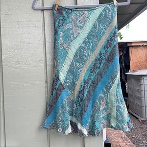 Mid length blue and green skirt
